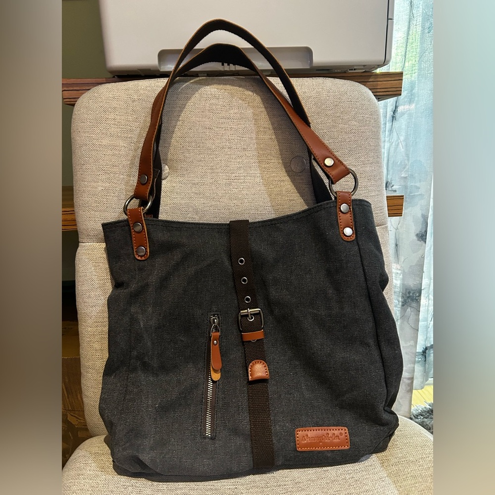 SHANGRI-LA Canvas Tote Backpack Convertible Laptop Travel Bag Neutral